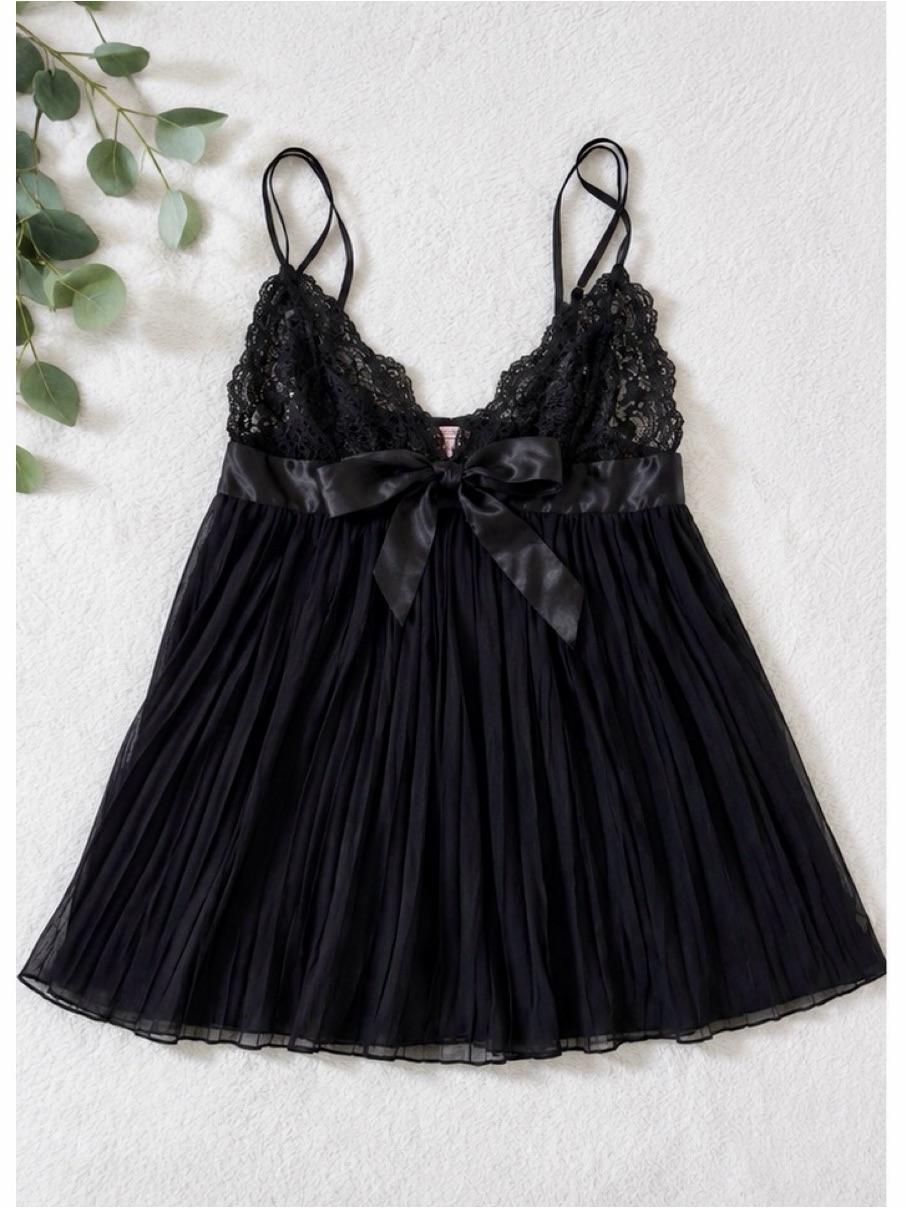 Victoria’s Secret Black Lace & Chiffon Babydoll Slip Nwot Women’s Small Y2k